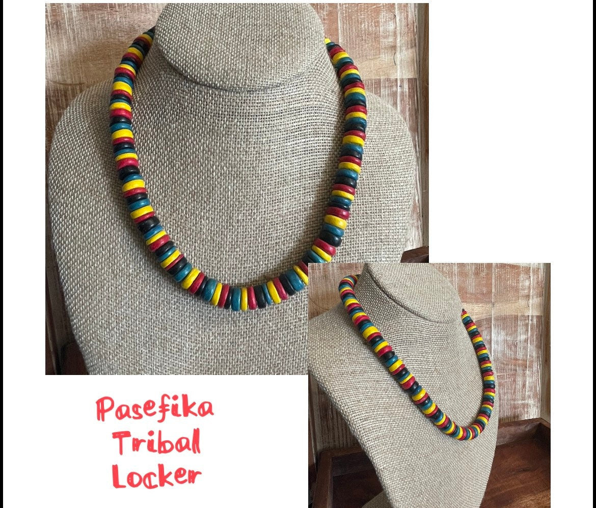 Coconut Shell Beaded Necklace, Boho Hawaiian Style