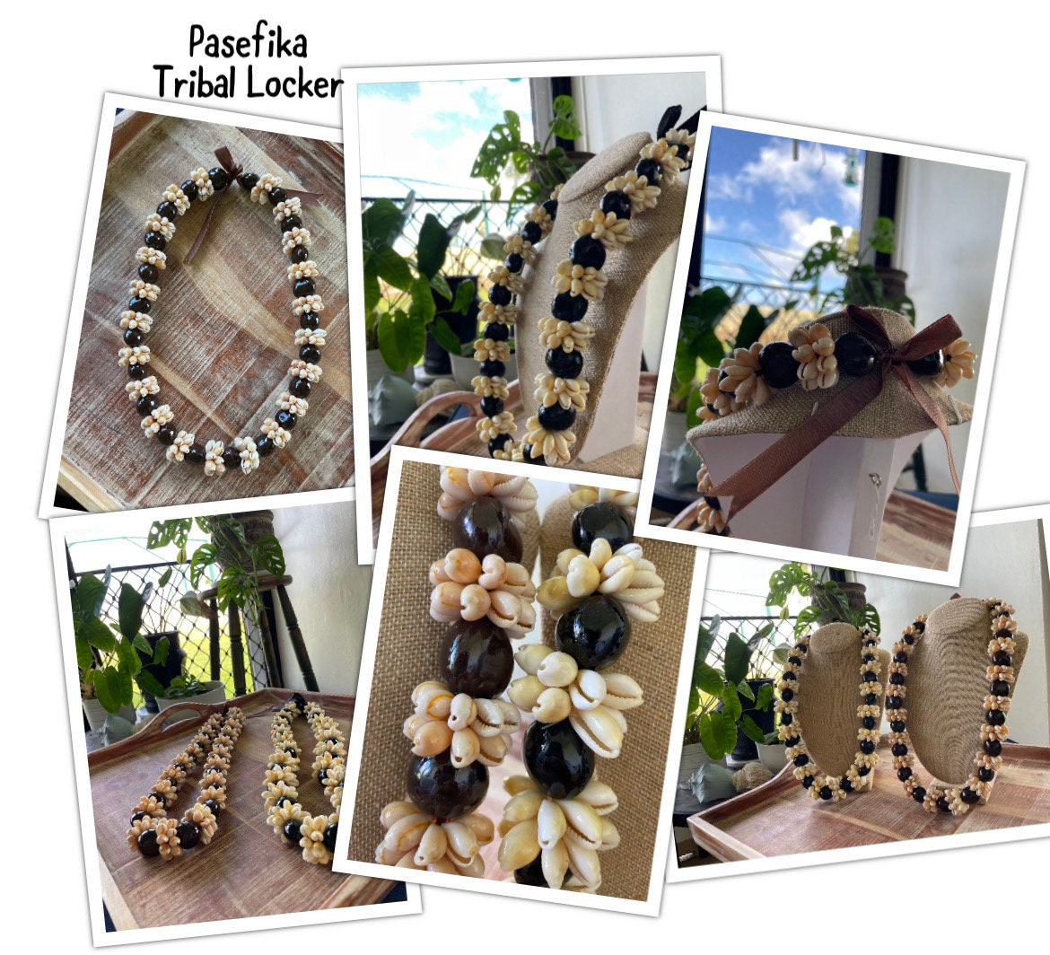 Authentic Kukui Nut & Cowrie Shell Lei – Adjustable Ribbon Tie