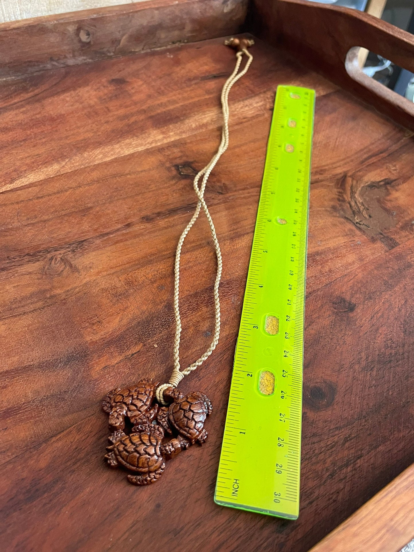 Hand Carved Koa Wood Sea Turtle Necklace – Adjustable Hemp Cord