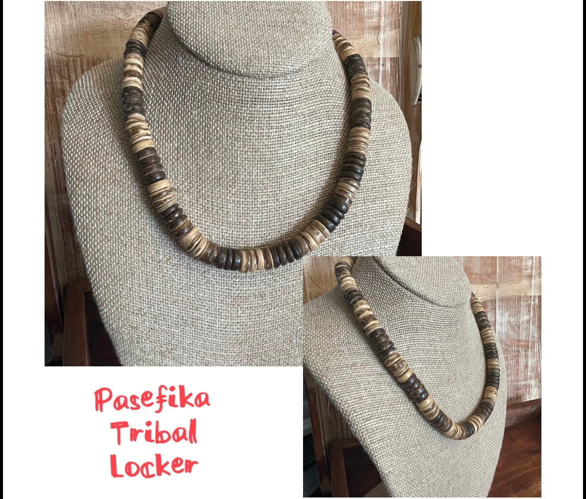 Coconut Shell Beaded Necklace, Boho Hawaiian Style