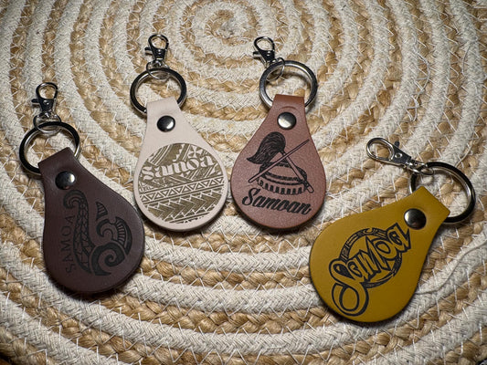 Leather Engraved Samoan Keychains with Swivel Metal Clip - Personalization Available