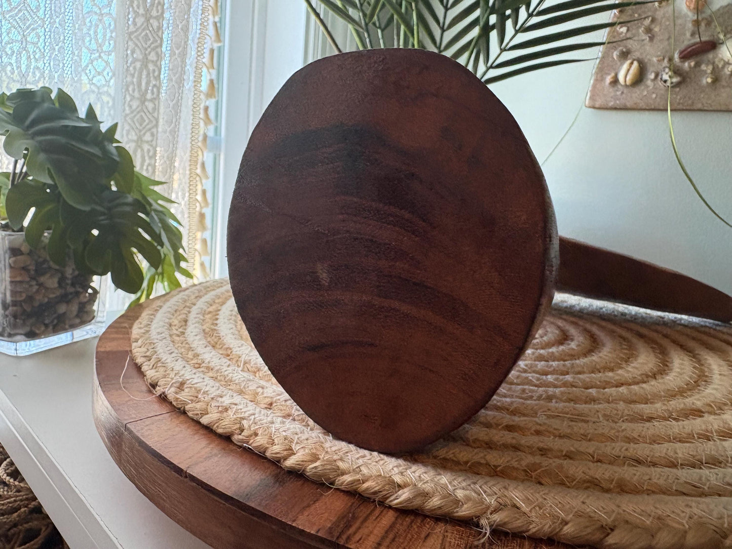 Large Hand-Carved Hibiscus-Wood Whale Tail Sculpture