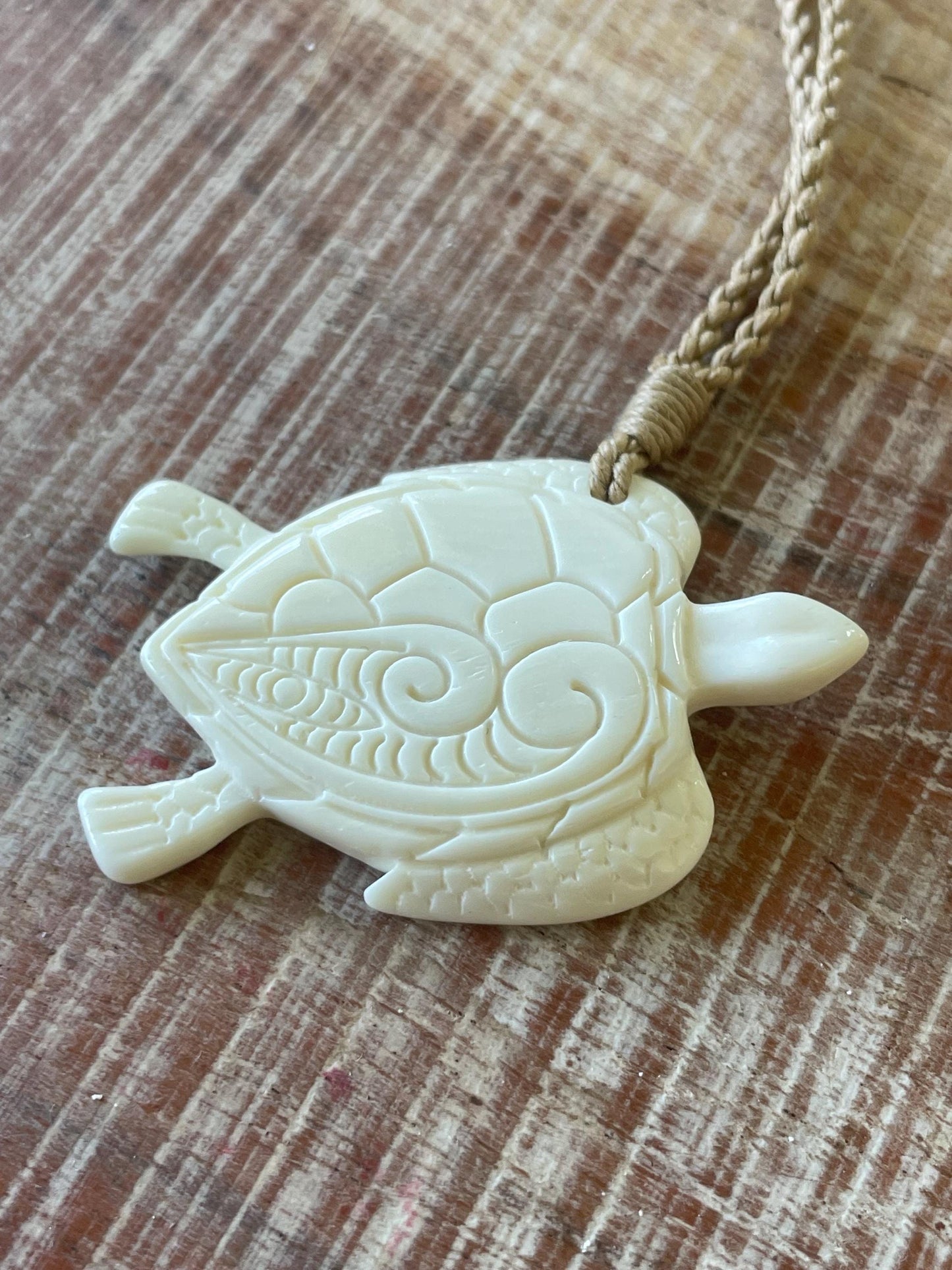 Hand Carved Buffalo Bone Sea Turtle Pendant – Adjustable Necklace