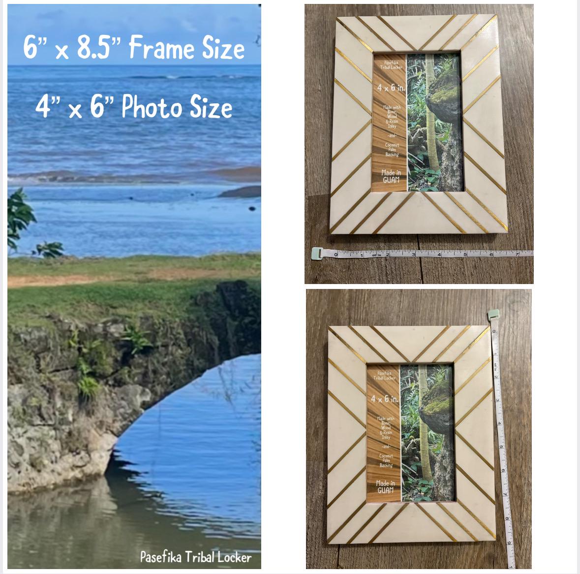 Beautiful Unique Polynesian - Micronesian Bone & Wood Inlay 4x6 Picture Frame