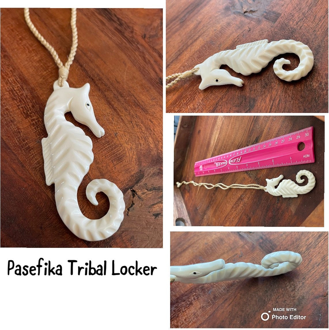 Hand Carved Buffalo Bone Seahorse Necklace – Polynesian Style