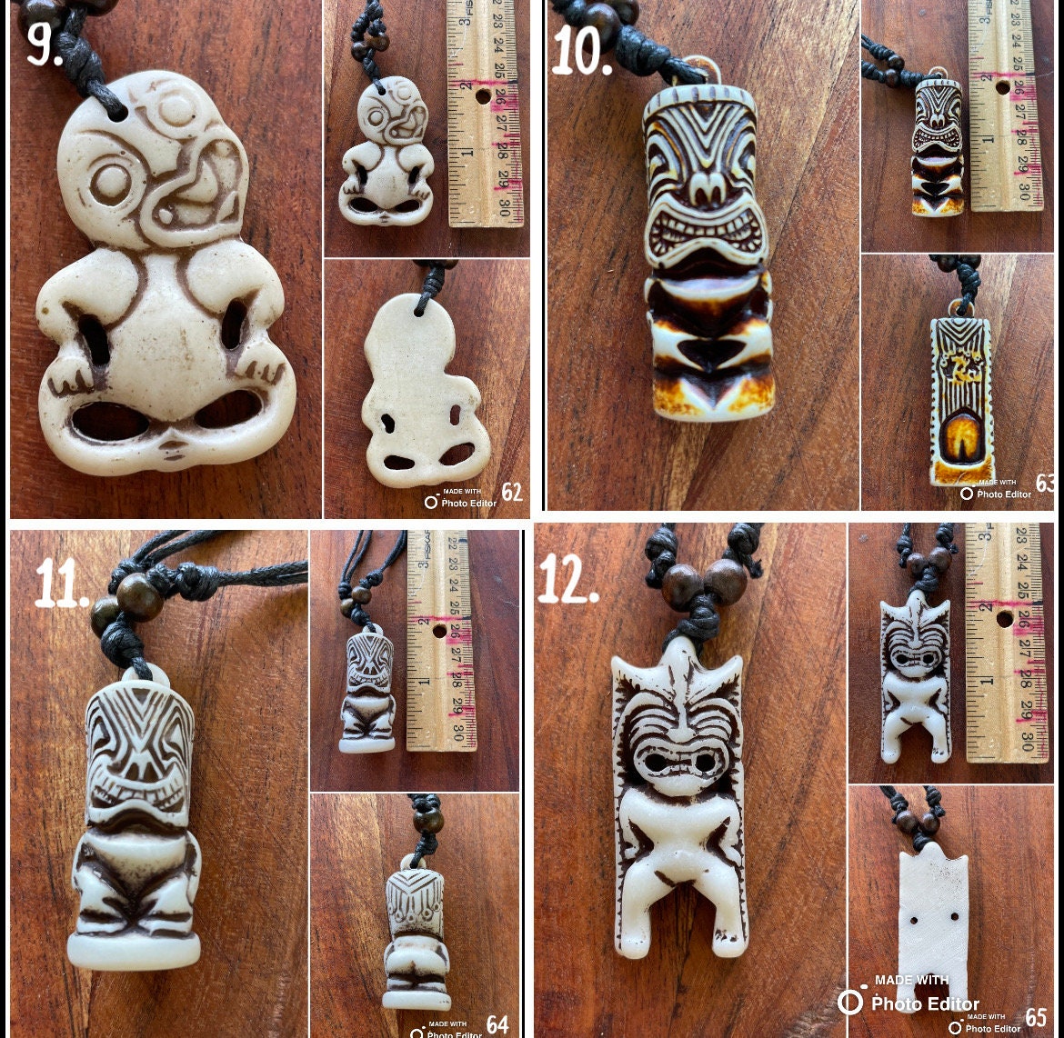 Traditional Polynesian Handcrafted Bone and Resin Tiki Adjustable Necklace