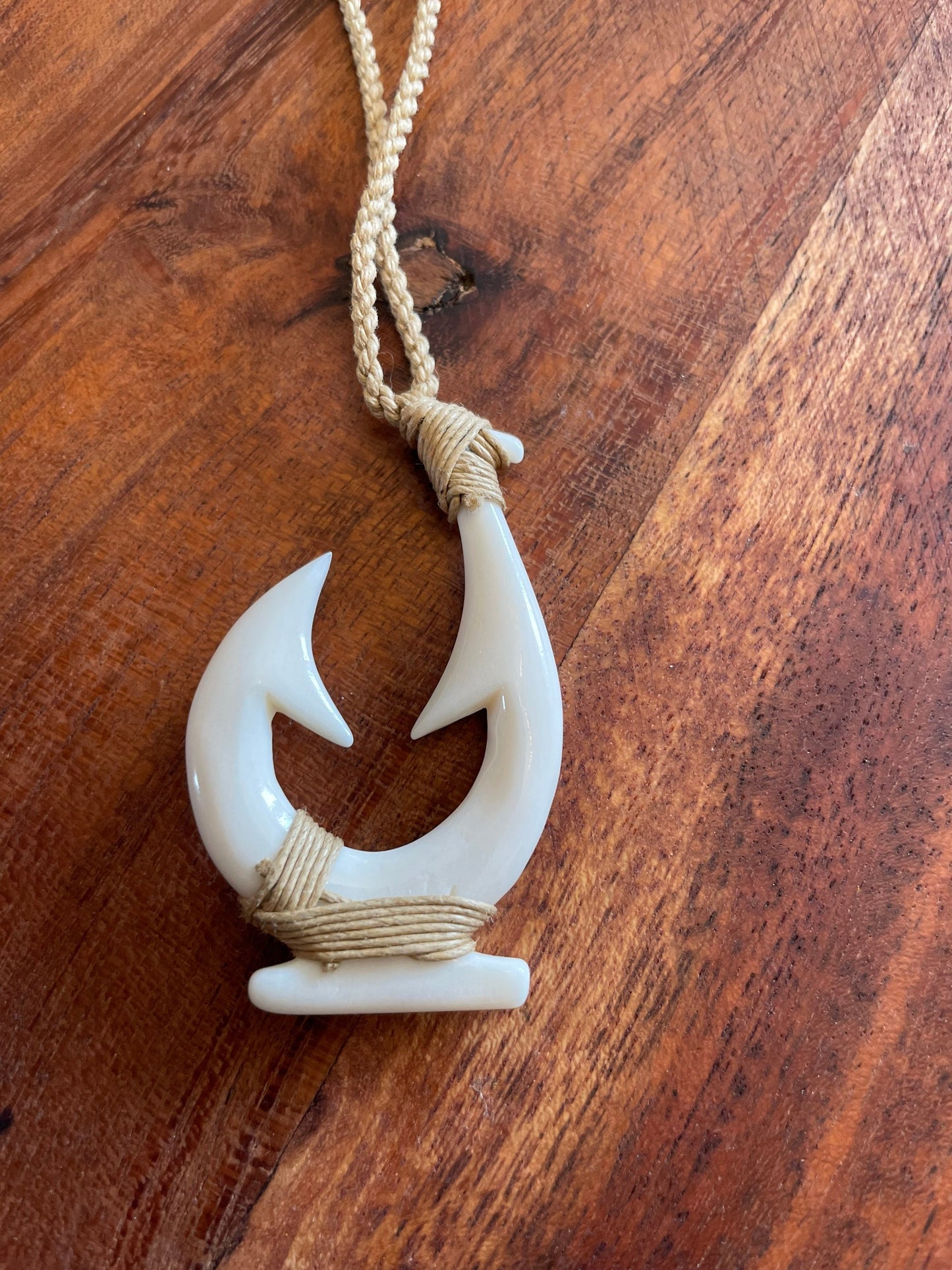 Masculine Surfer Cord Wrapped Makau or Fish Hook Adjustable Warrior Necklace