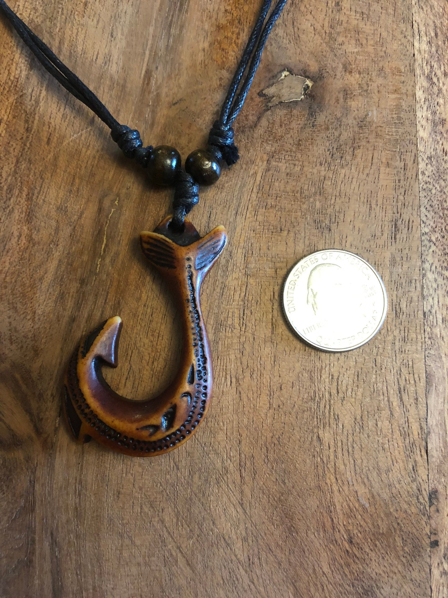 Masculine Polynesian Handcrafted Makau or Fish Hook Adjustable Necklace Hawaiian Surfer