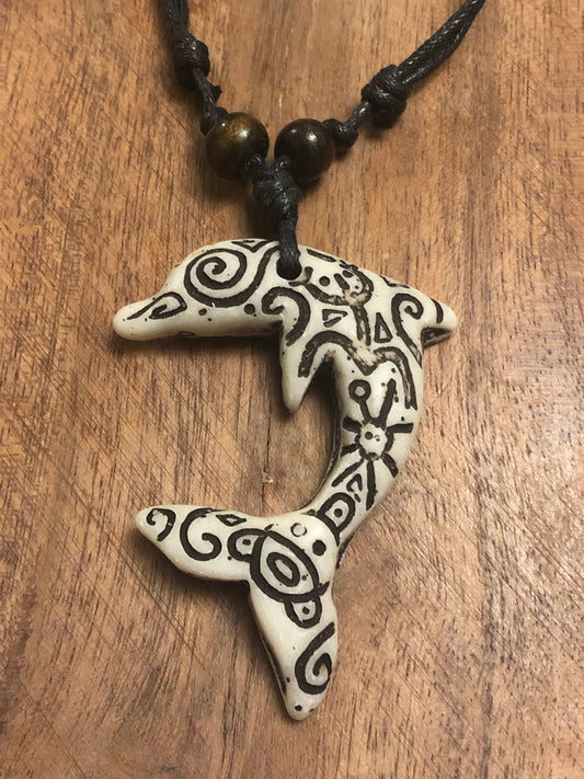Etched Traditional Polynesian Handcrafted Dolphin Adjustable Necklace