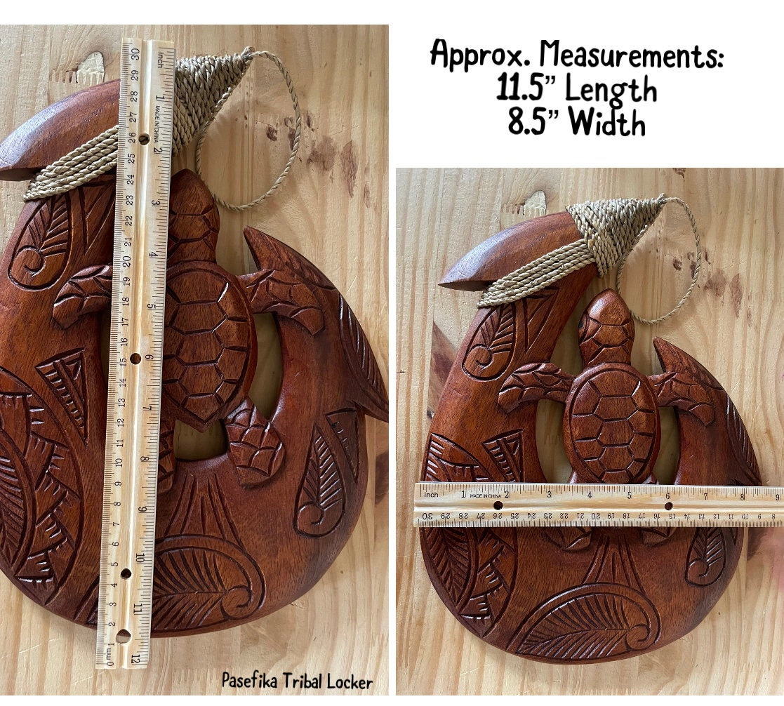 Hand-Carved Sea Hibiscus Makau – Tribal Honu Turtle Plaque
