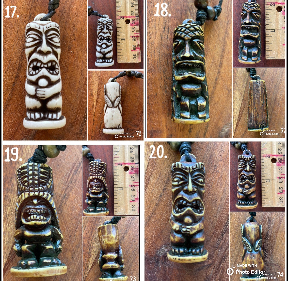 Traditional Polynesian Handcrafted Bone and Resin Tiki Adjustable Necklace