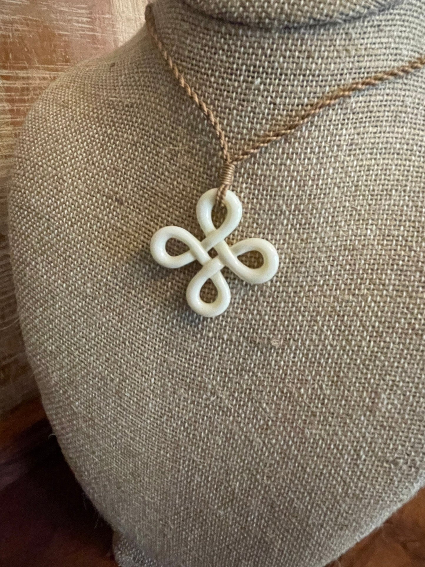 Hand Carved Bone Polynesian Necklace – Clover Cross Pendant