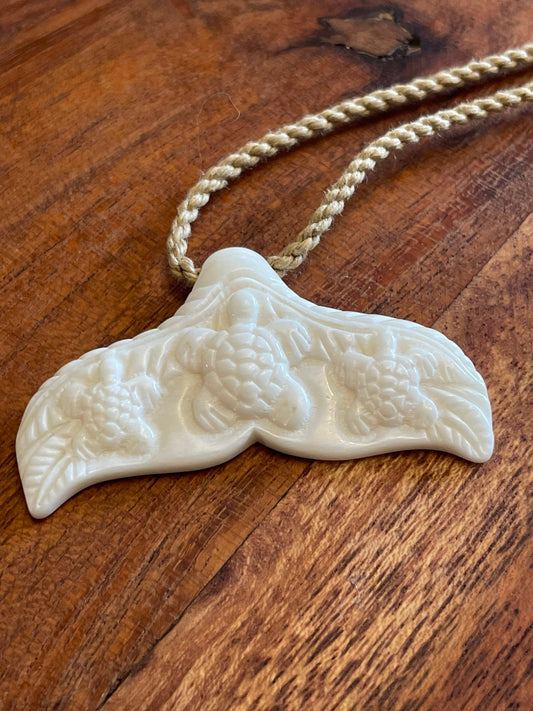 Hand Carved Bone Whale & Turtle Polynesian Necklace