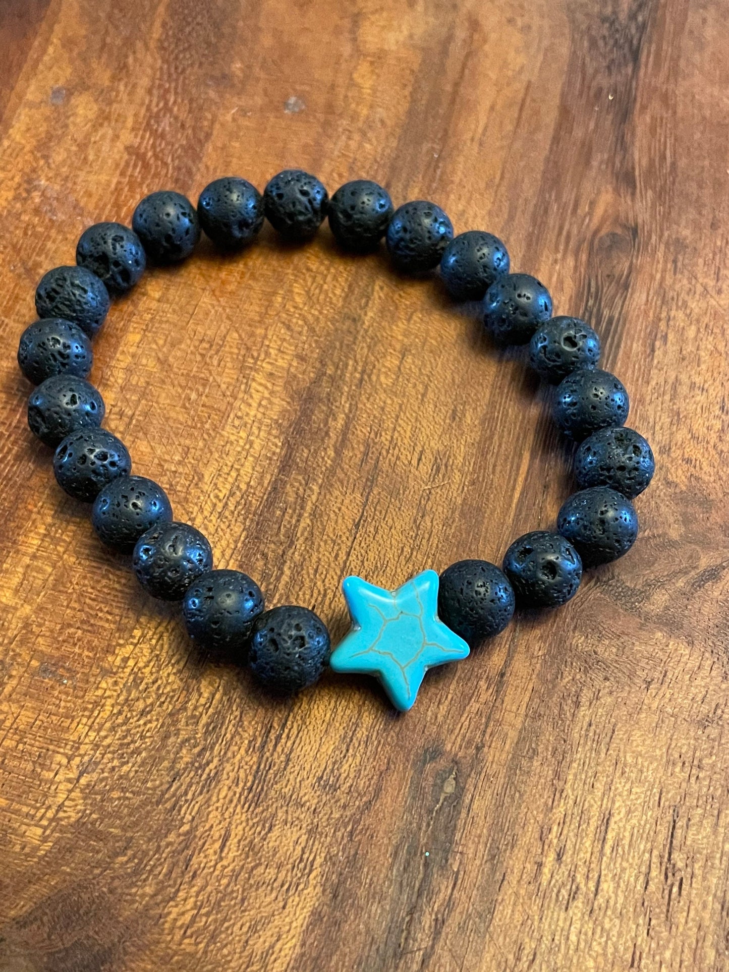 Authentic Lava Bead Elastic Bracelet with Starfish or  iʻa hōkū Clay Bead