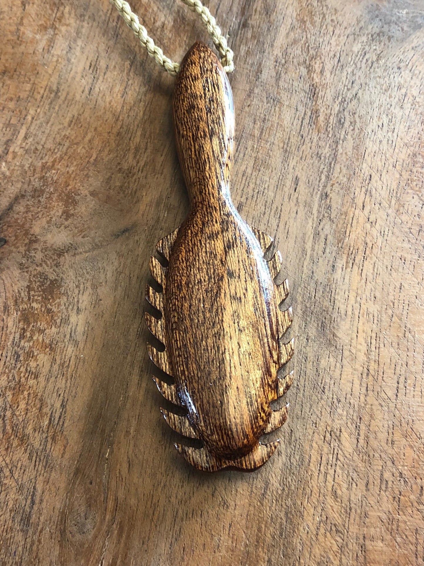 Artistically Hand-carved Solid Koa Wood Hawaiian War Club Adjustable Necklace