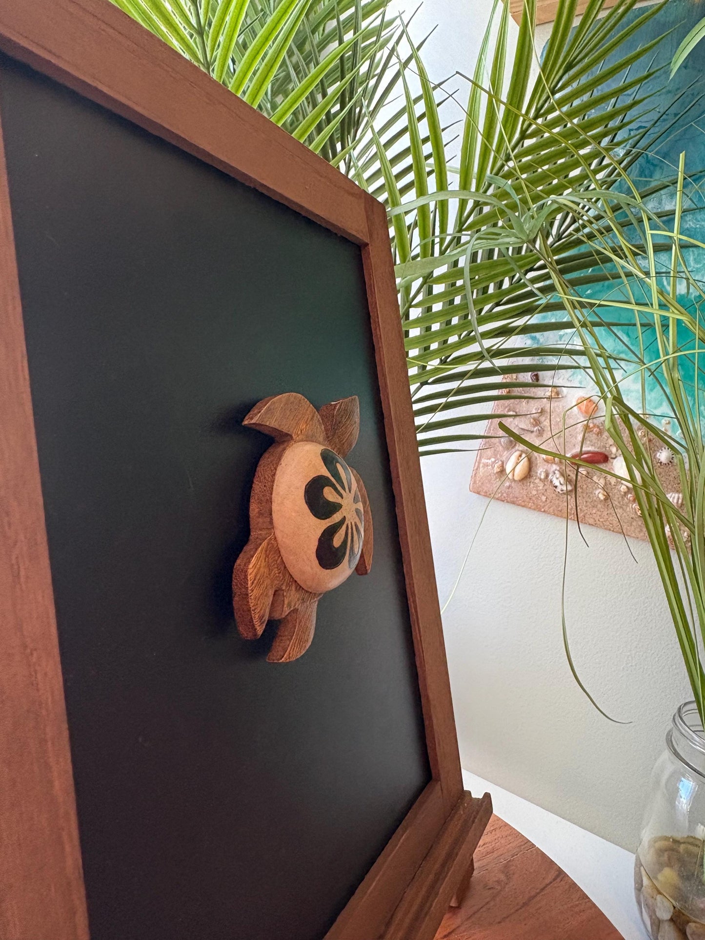 Extra-Large Handmade Wood Honu  4.5” Magnet - Hawaiian, Polynesian, Micronesian Sea Turtle Fridge Decor