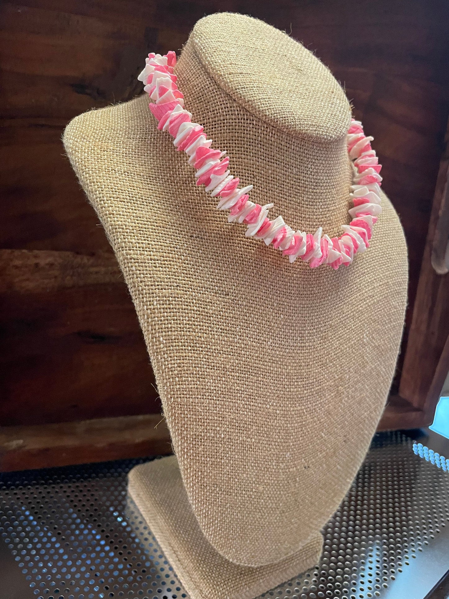 Chic Feminine Pink and White Classic Puka Shell Necklace