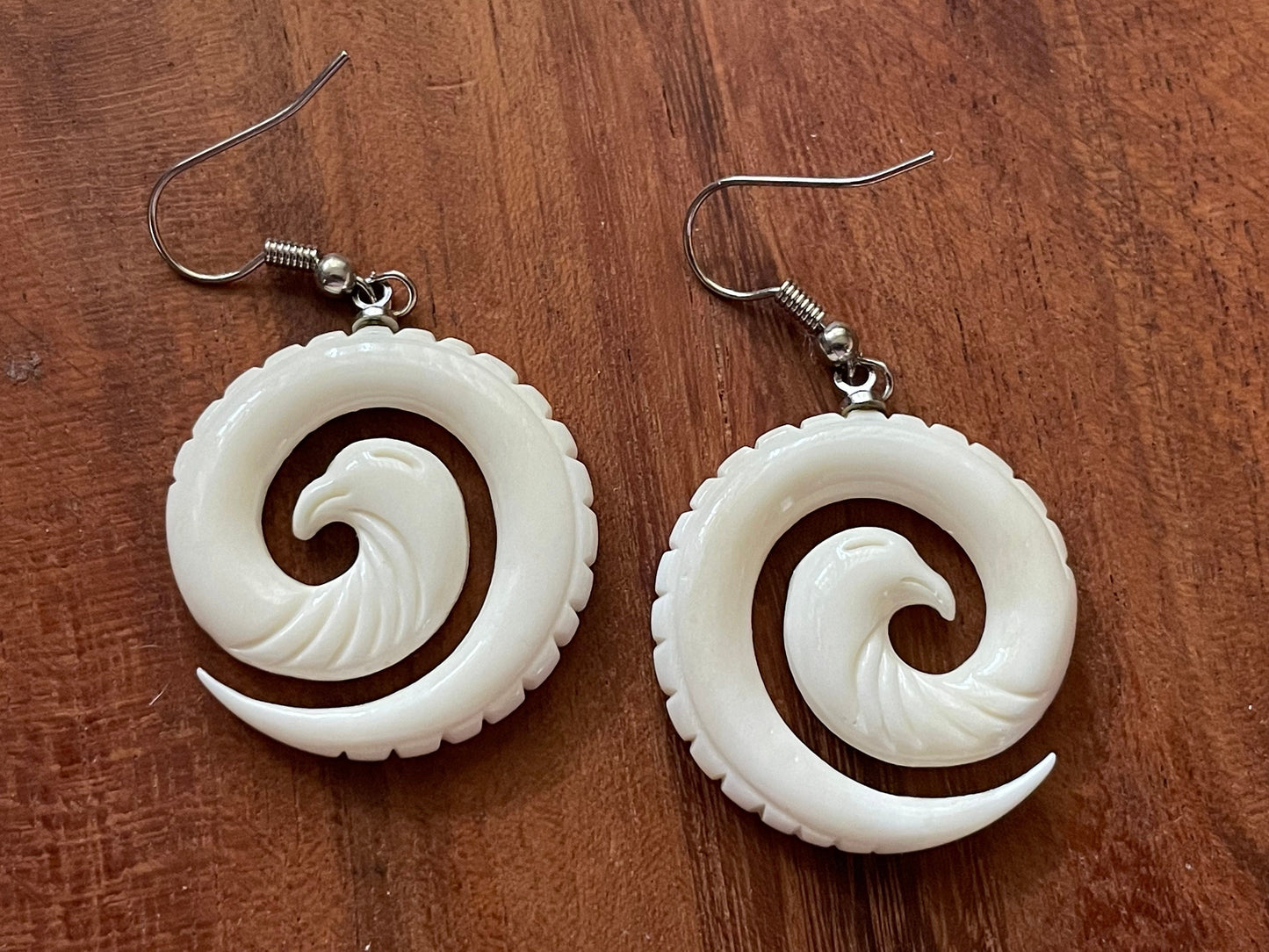 Bone Koru Dangle Earrings – Polynesian Eagle, .925 Silver
