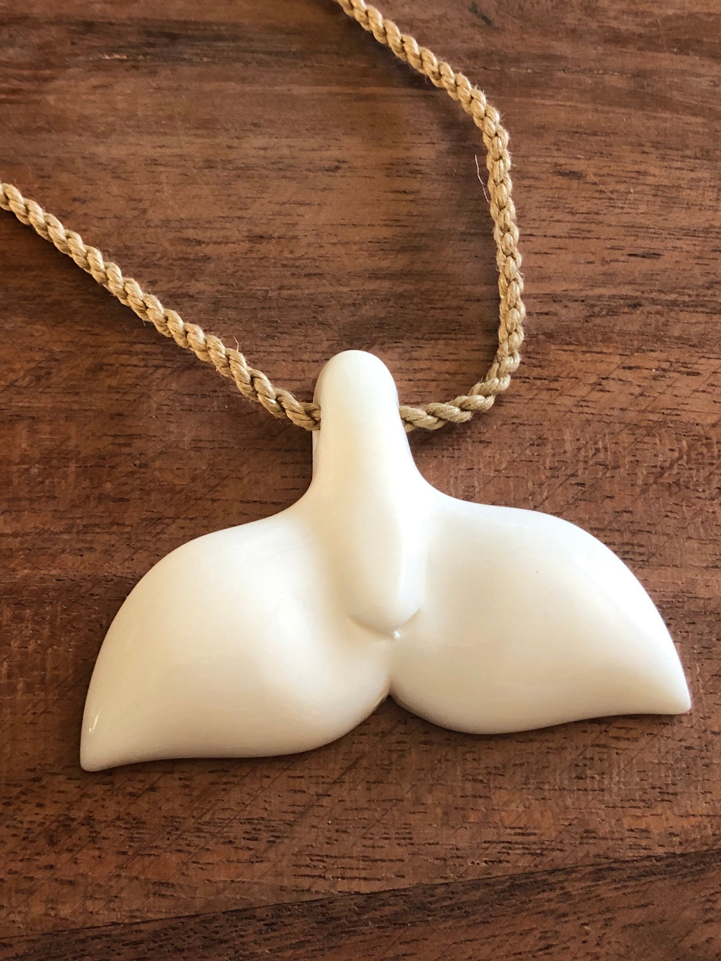 Solid Buffalo Bone Hand Carved Whale Tail Adjustable Necklace