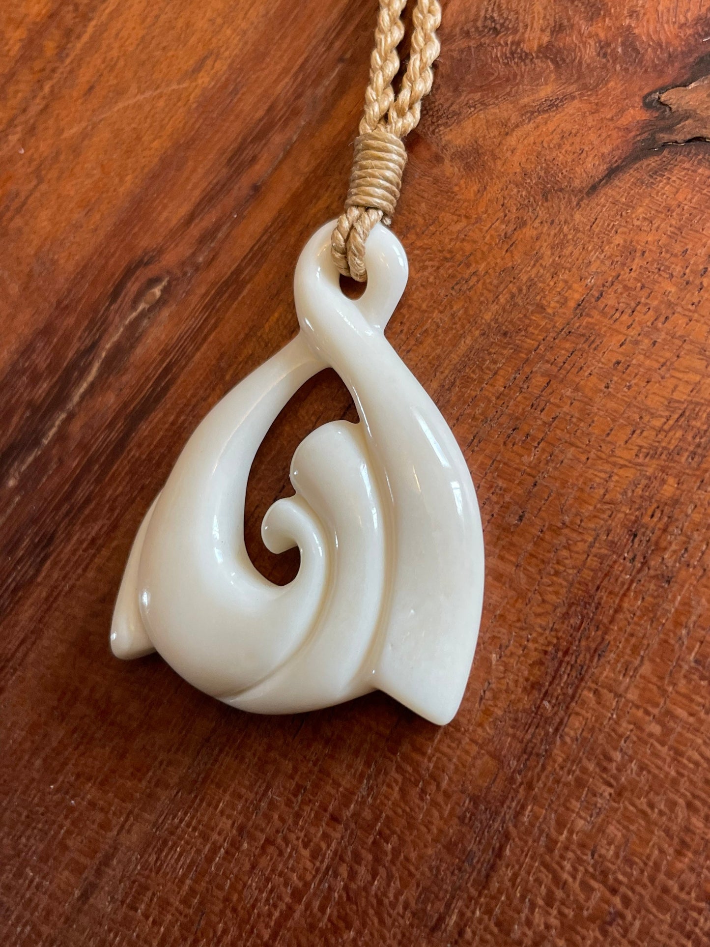 New Zealand Inspired Pikura and Koru Solid Bone Hand Carved Necklace