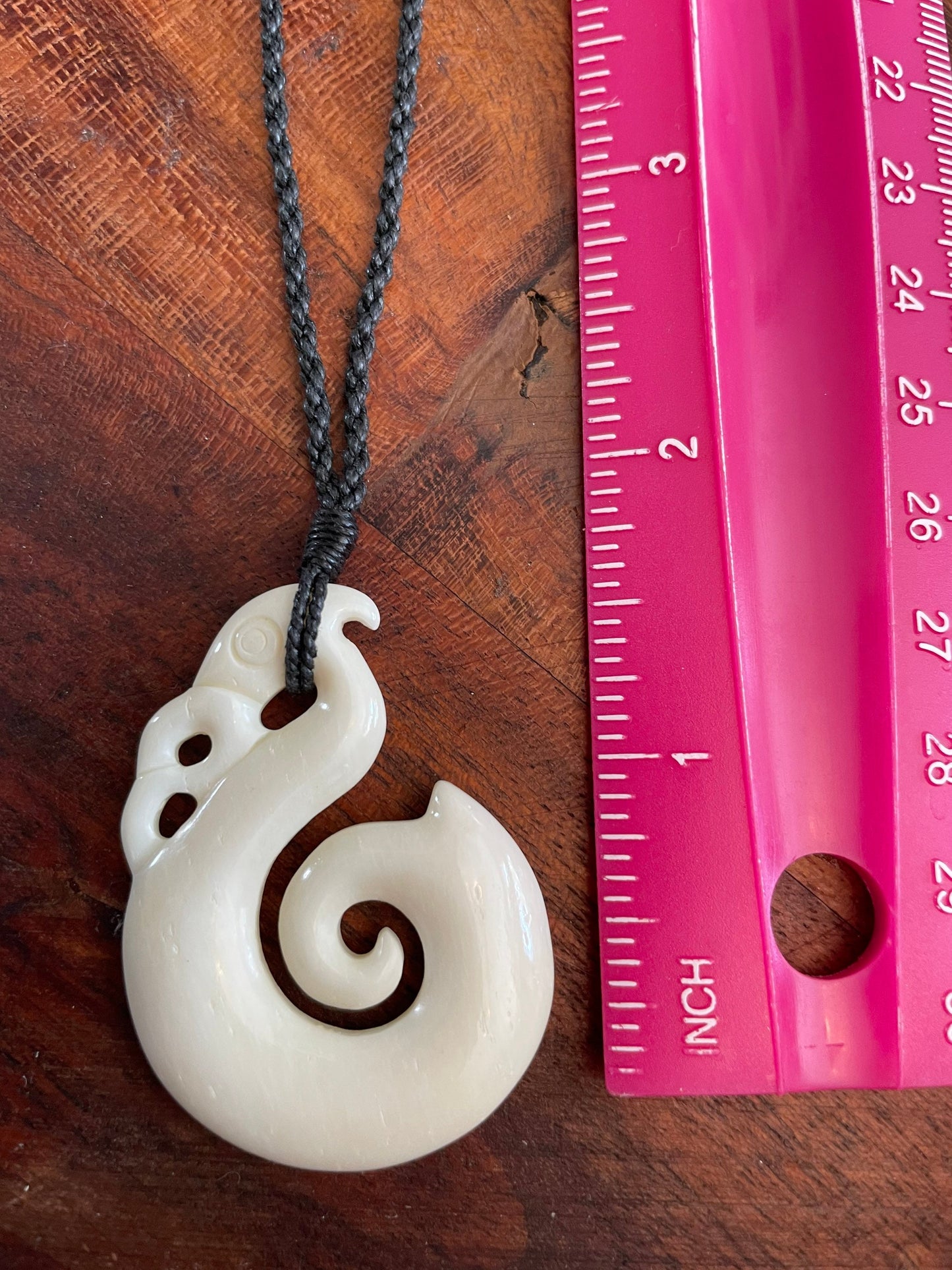 Hand Carved Buffalo Bone Fish Hook Necklace – Polynesian Makau Koru