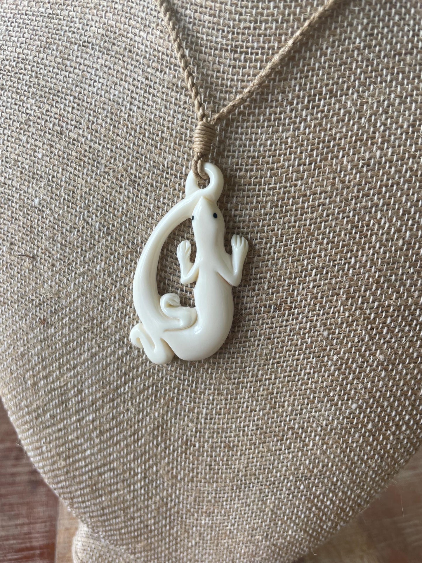 Traditional Lizard (Luck & Fortune) Solid Hand Carved Buffalo Bone Polynesian Adjustable Necklace