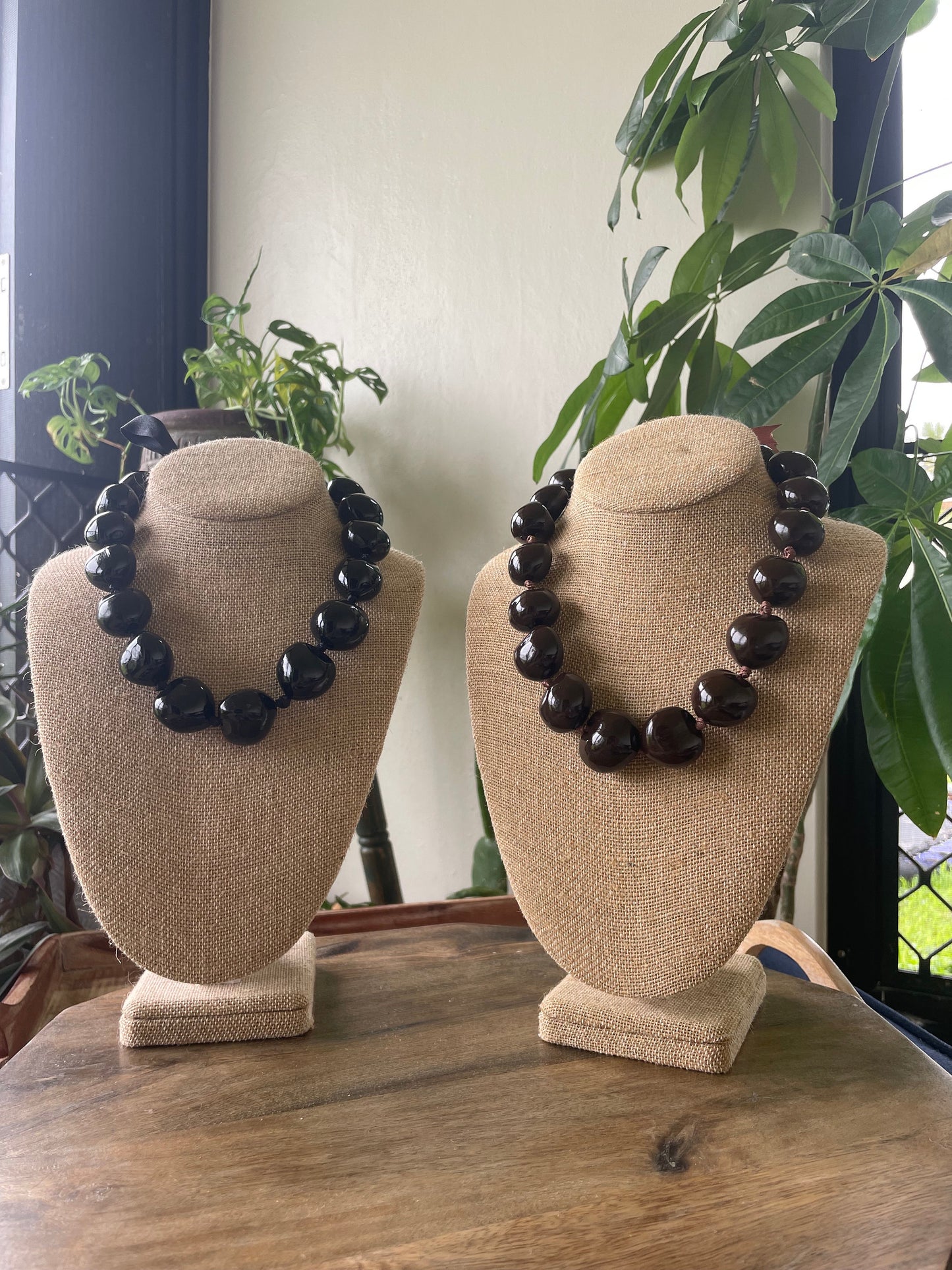 Authentic Kukui Nut Lei – Hawaiian Ribbon Necklace, Polynesian Jewelry
