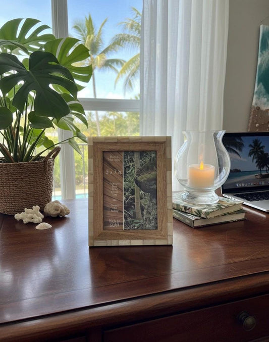 Polynesian Wood & Bone Inlay 5x7 Picture Frame