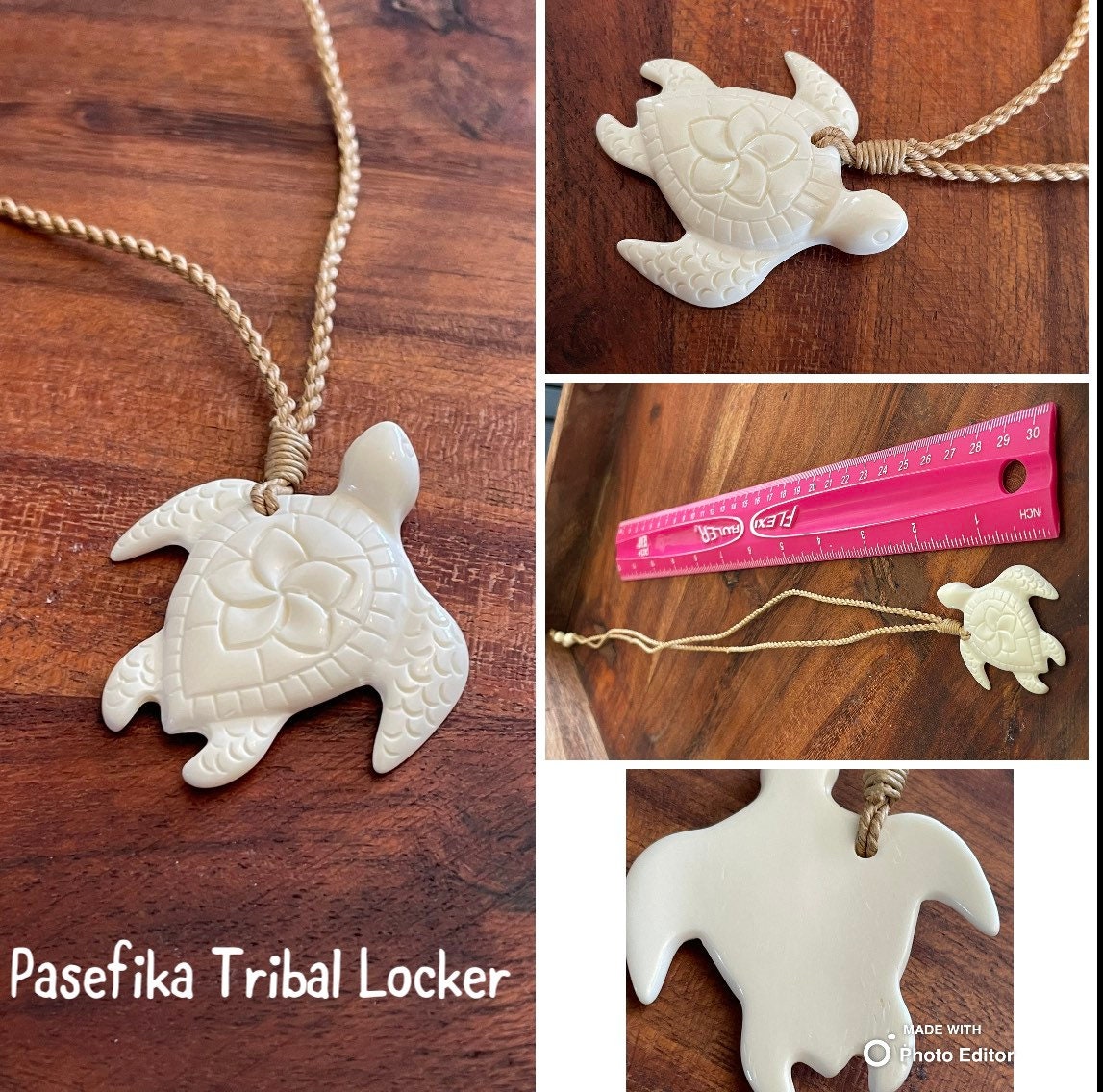 Engraved Buffalo Bone Sea Turtle Necklace – Polynesian Honu Pendant
