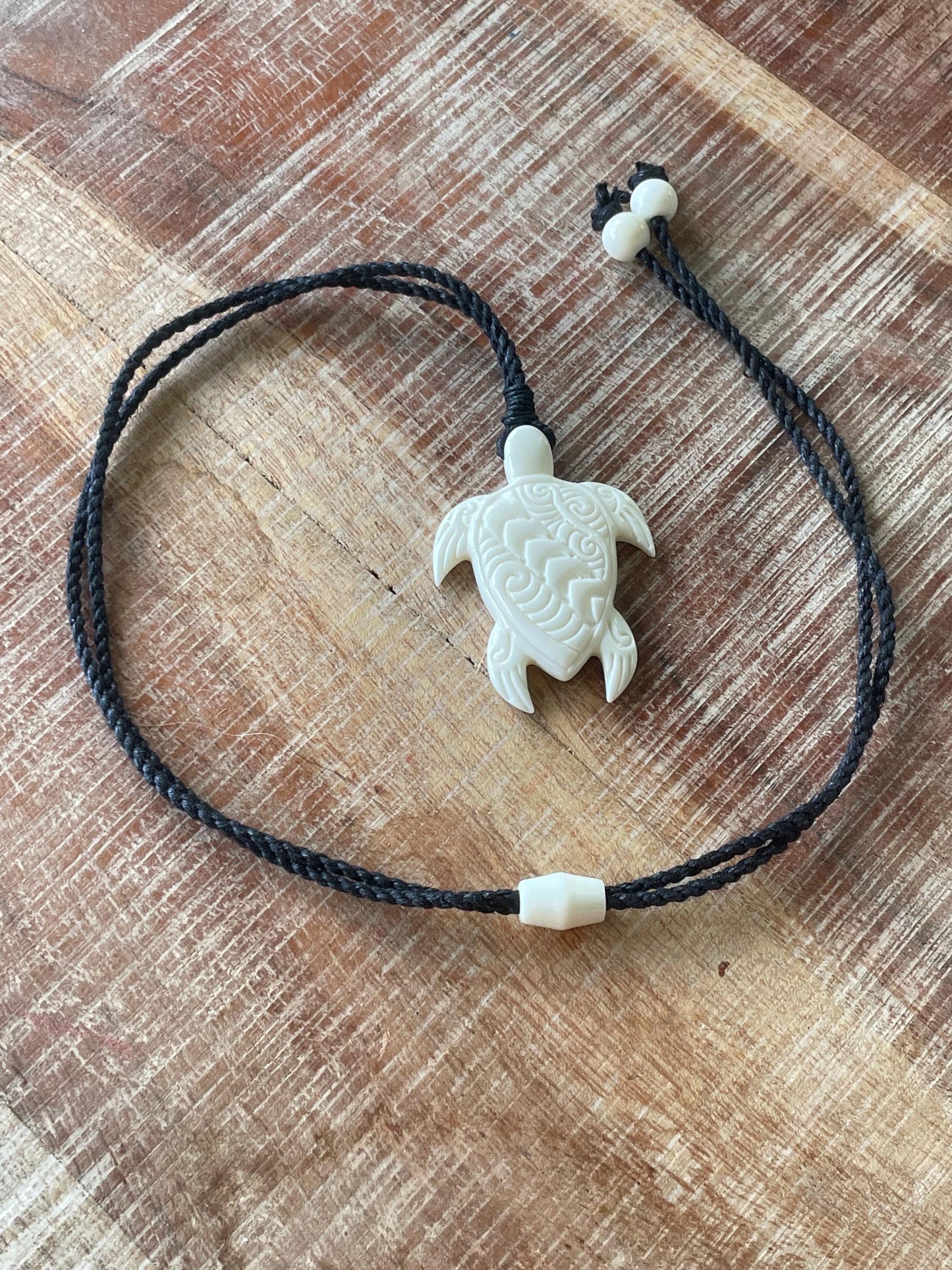 Hand Carved Buffalo Bone Sea Turtle Pendant – Adjustable Boho Necklace