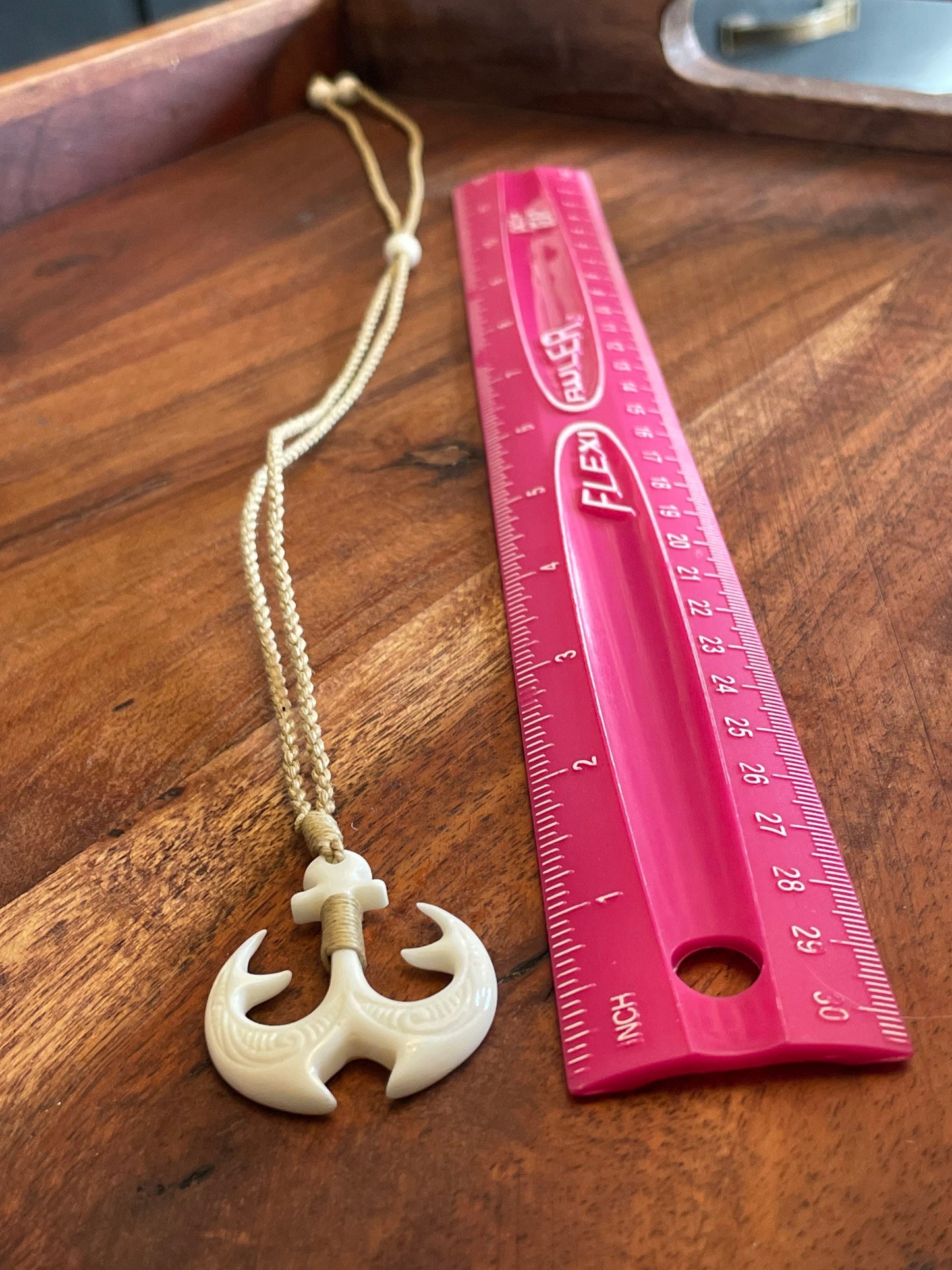 Security Anchor - Hand Carved and Engraved Solid Bone Anchor Adjustable Necklace- Protection