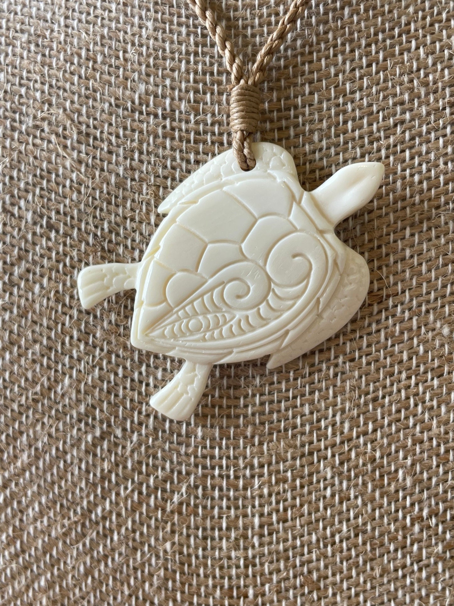 Hand Carved Buffalo Bone Sea Turtle Pendant – Polynesian Koru Necklace