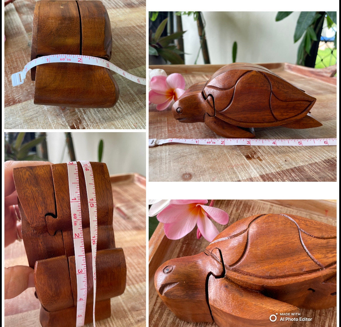 Handmade Sea Hibiscus Wood Turtle Puzzle Box – Hidden Compartment