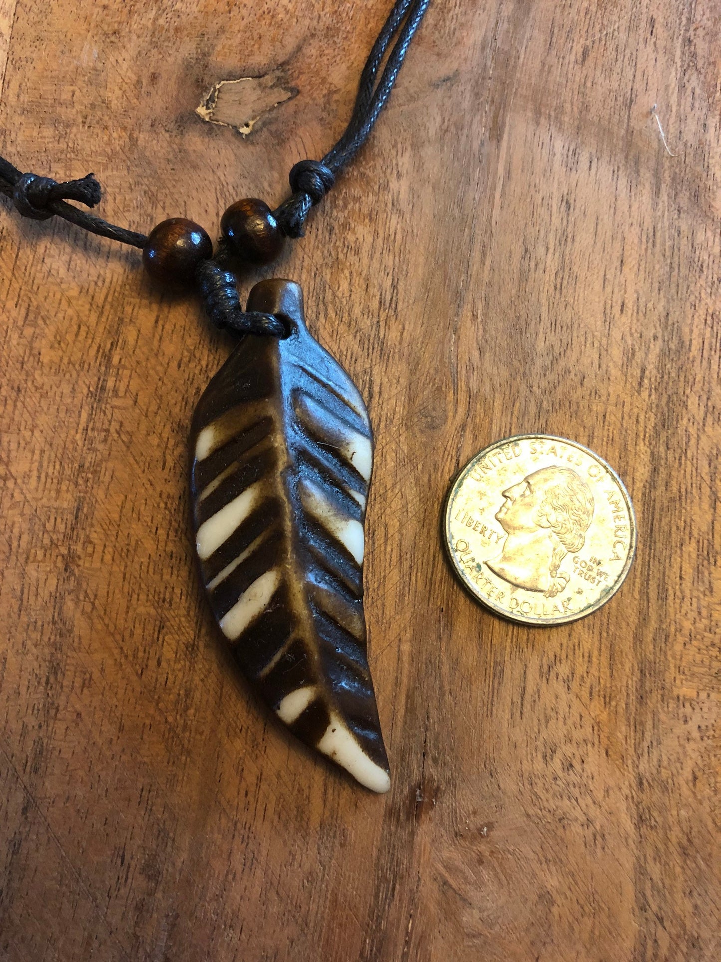 Simple and Quaint Bohemian Styled Handcrafted Tribal Feather Adjustable Bone & Resin Necklace