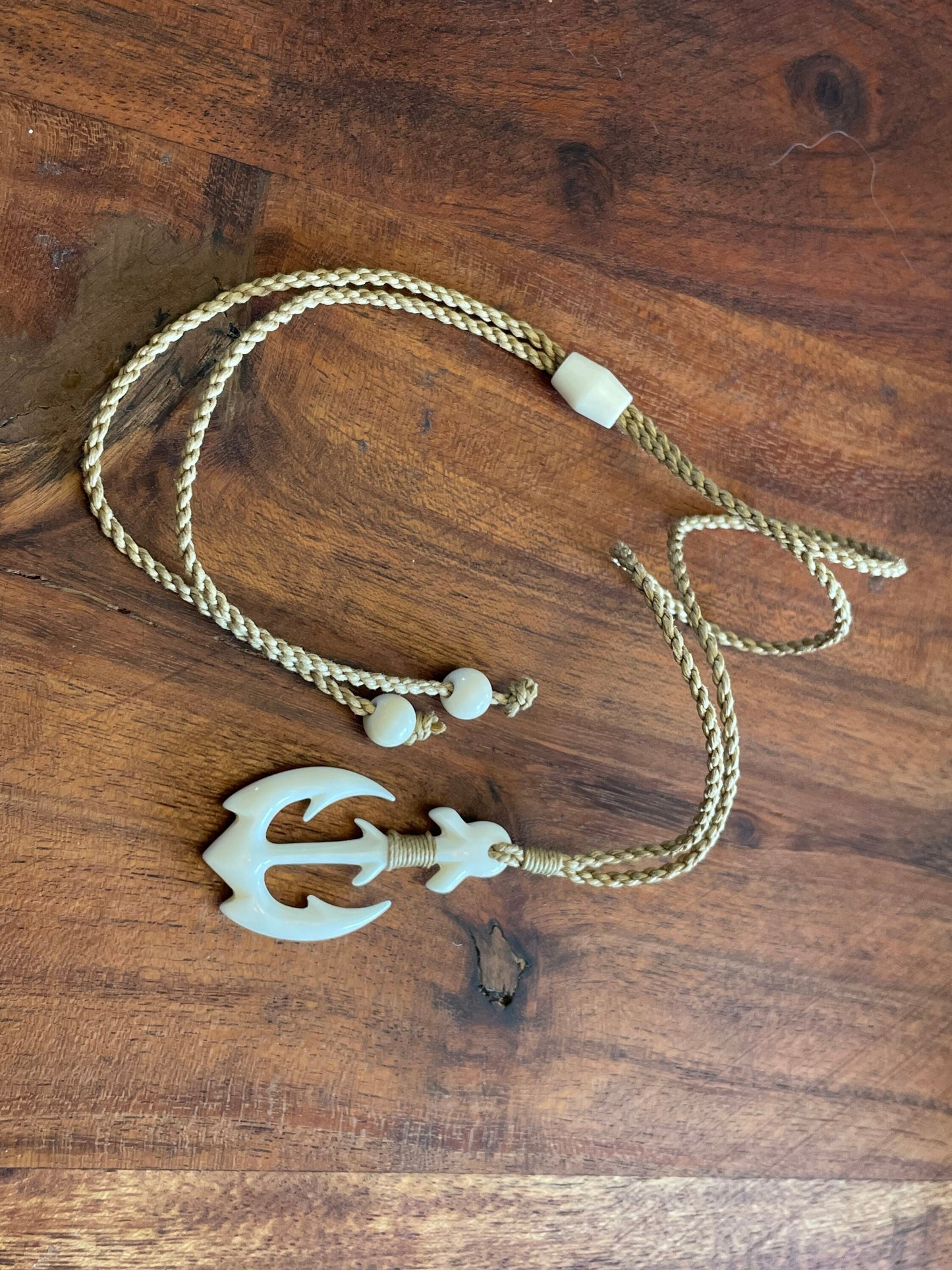 Calm Seas- Hand Carved Buffalo Bone Anchor Adjustable Necklace