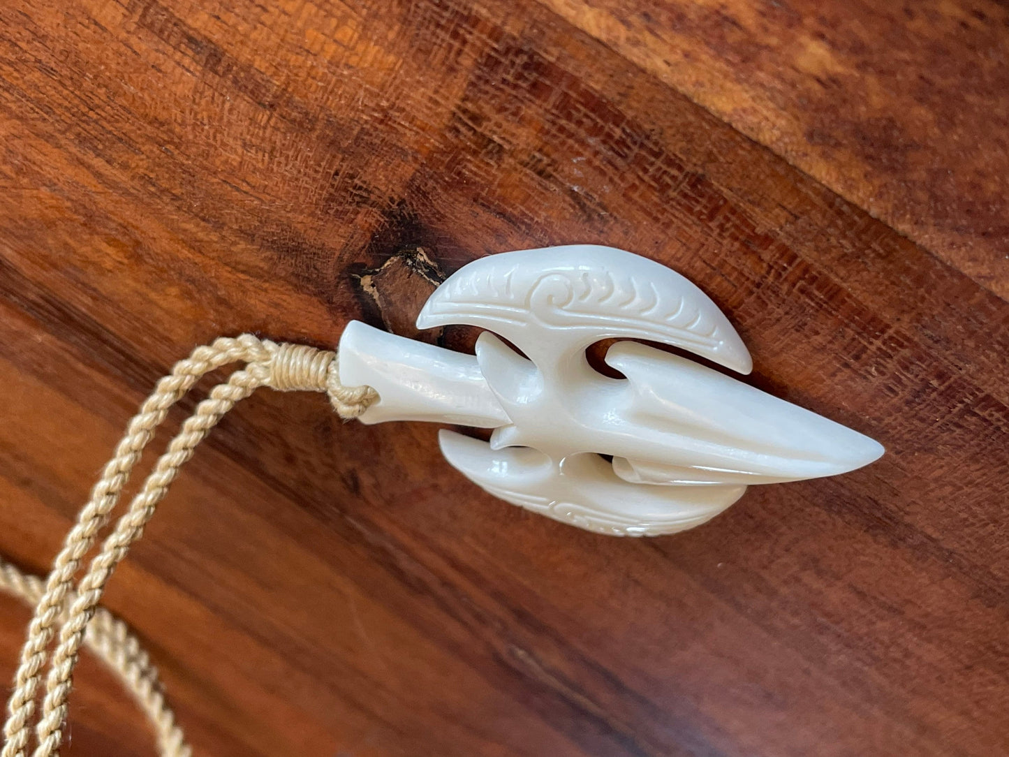 Hand Carved Buffalo Bone Triton Necklace, Adjustable Boho Jewelry