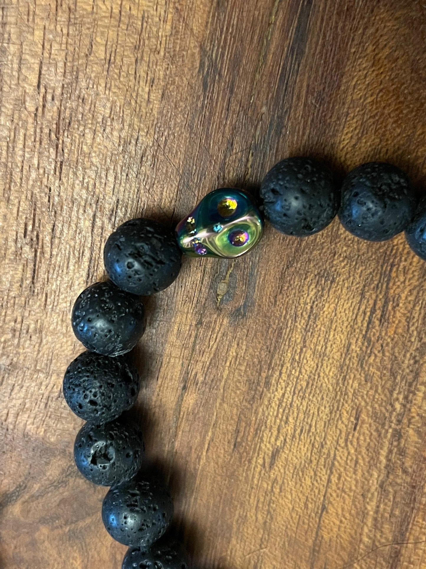 Authentic Hawaiian Lava Bead Bracelets with One-of-a-Kind Glass Skull Beads