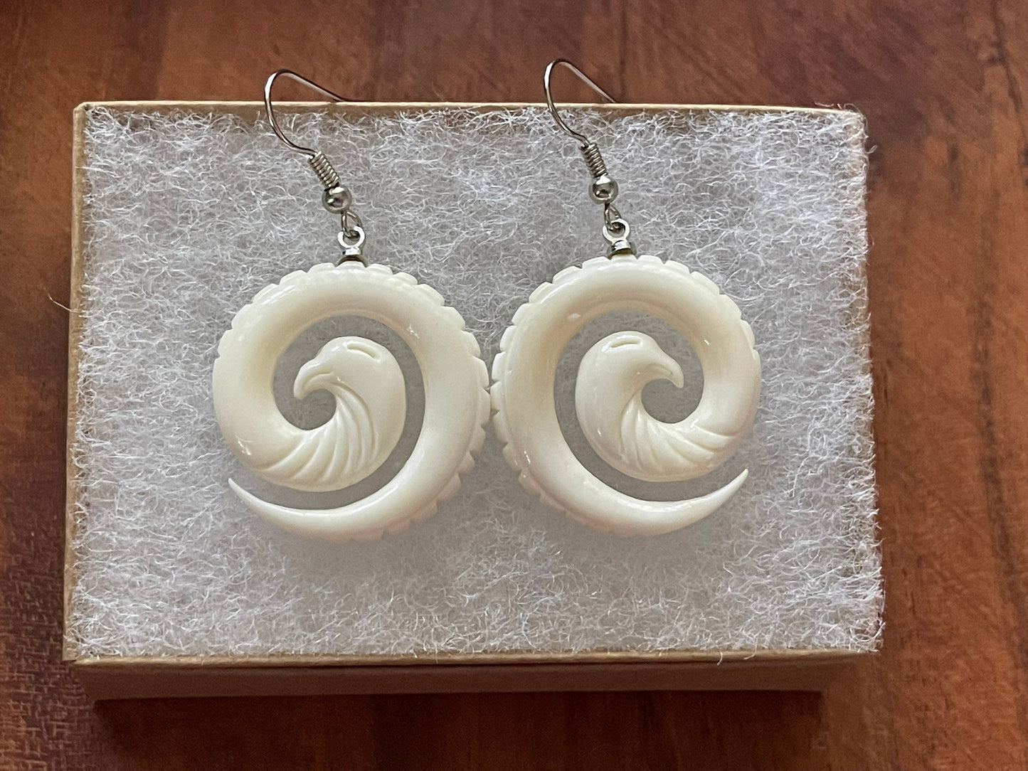 Bone Koru Dangle Earrings – Polynesian Eagle, .925 Silver
