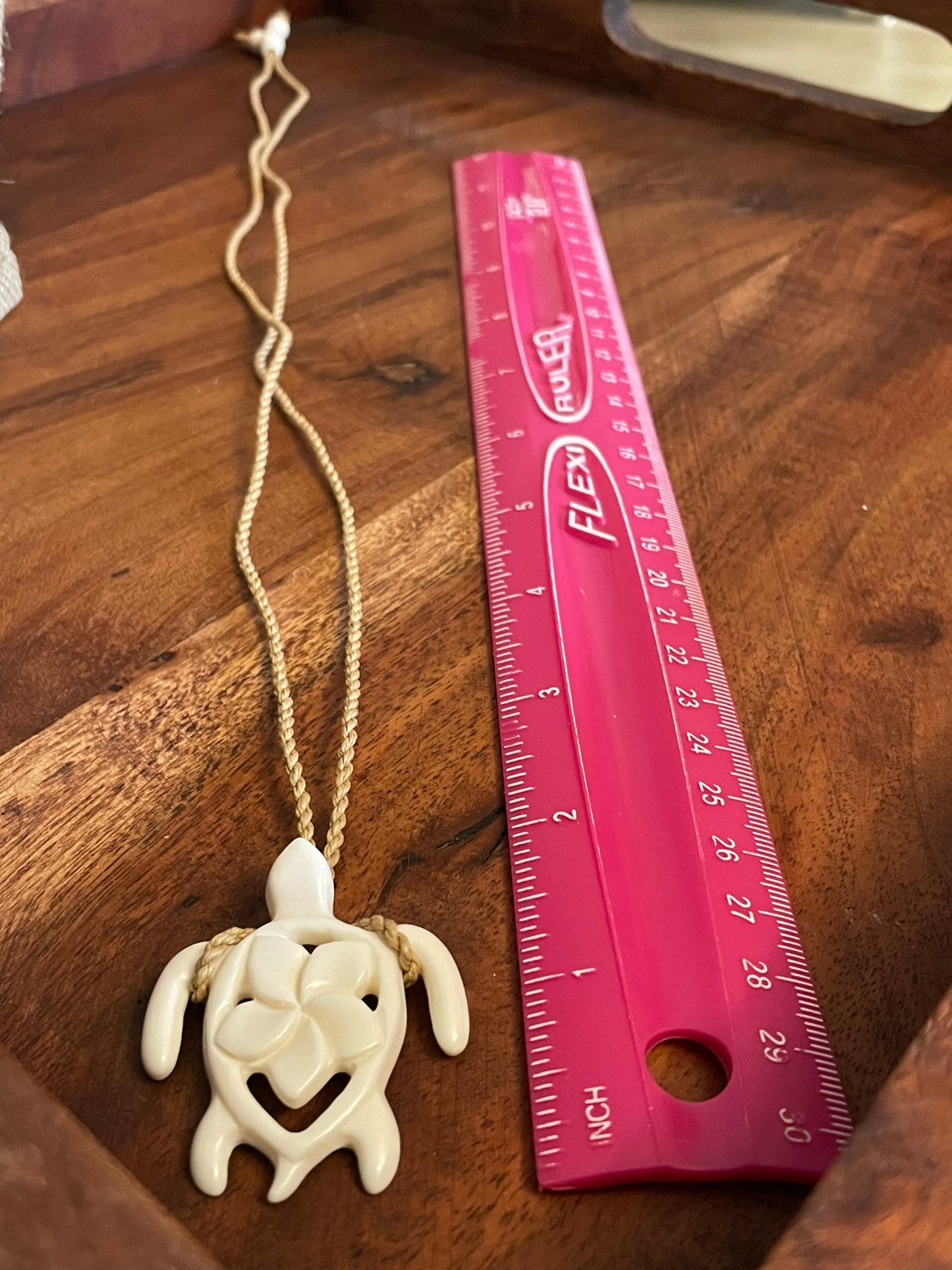 Hand Carved Bone Sea Turtle Necklace - Polynesian Plumeria Pendant