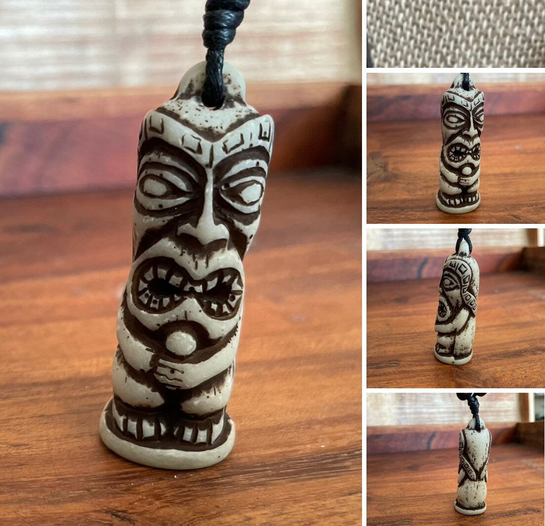 Tiki Totem Pendant Adjustable Polynesian Necklace- Hawaiian Surfer Style Jewelry