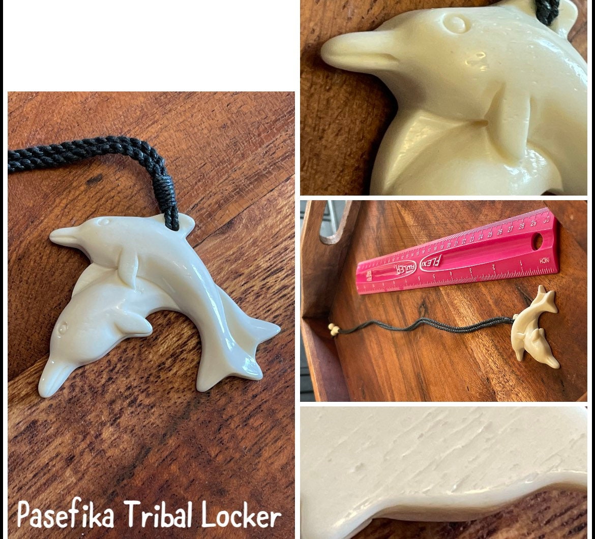 Sweet Set of Hand Carved Solid Bone Polynesian Dolphins Adjustable Necklace