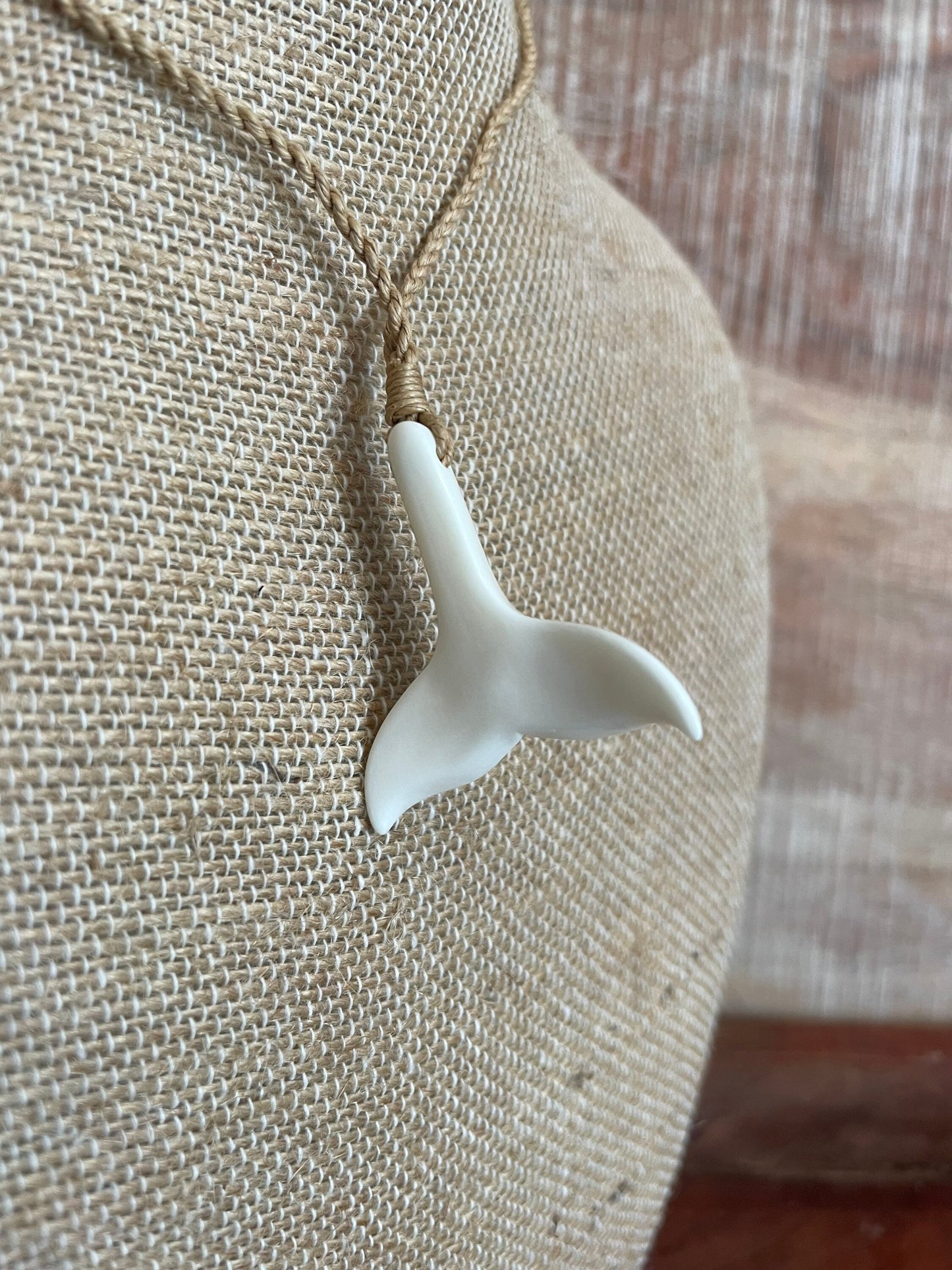 Hand Carved Bone Whale Tail Necklace - Polynesian Tribal Pendant