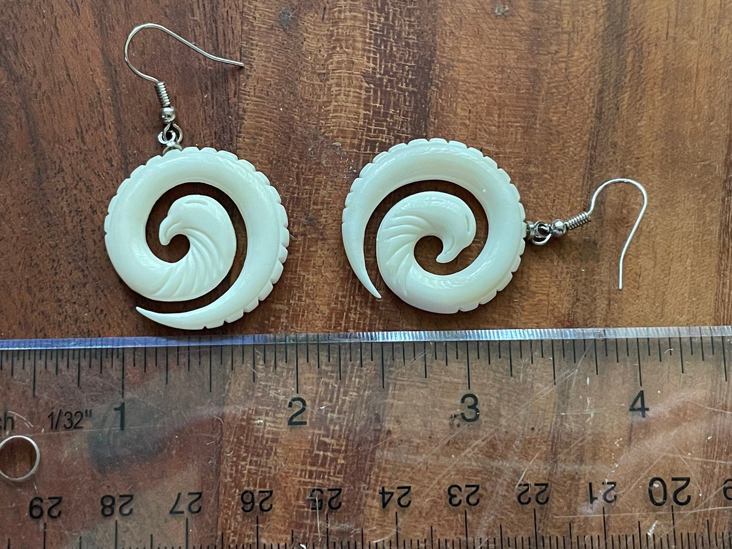 Bone Koru Dangle Earrings – Polynesian Eagle, .925 Silver