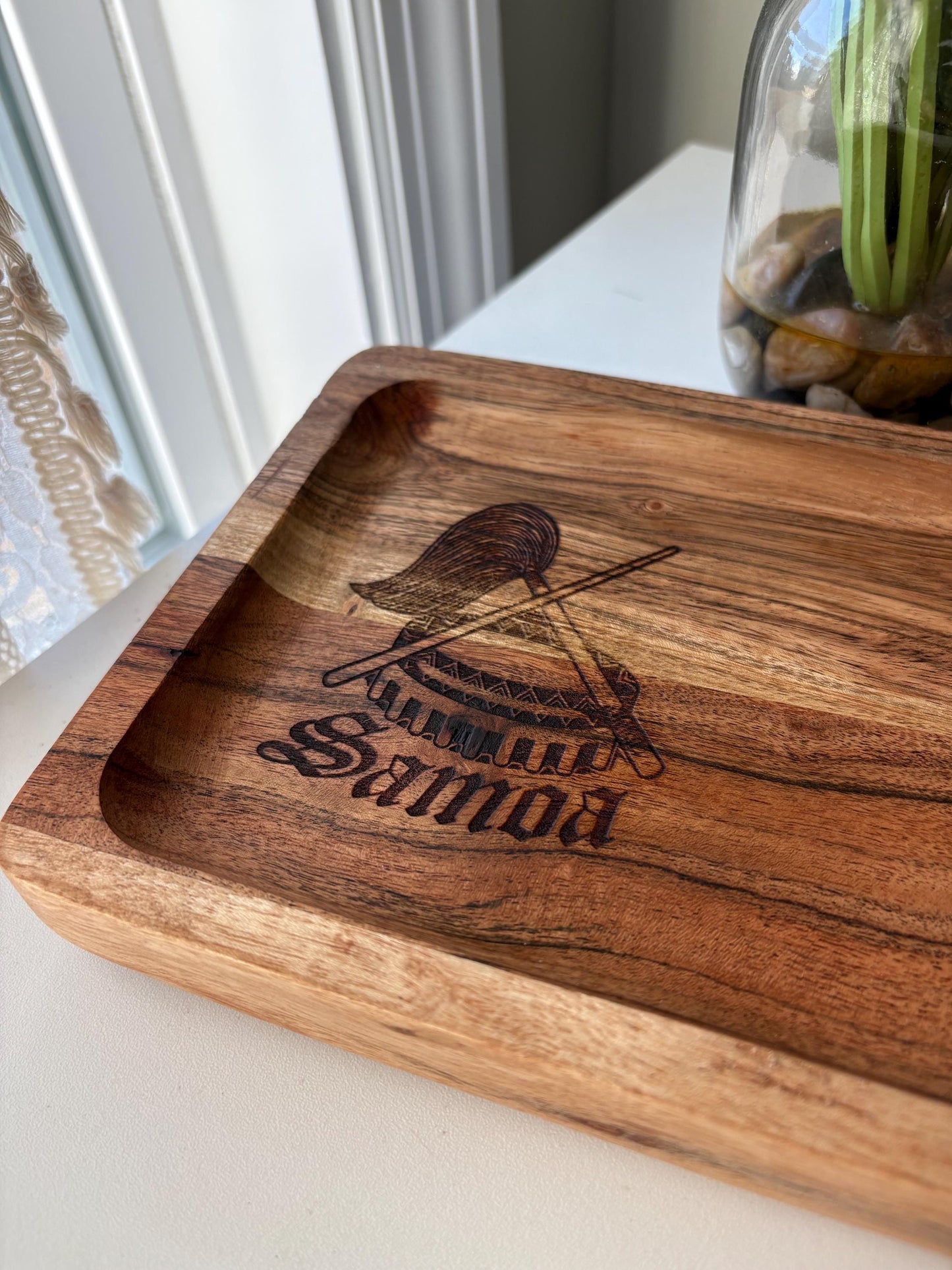 Engraved Teak Wood Tray with the Seal of Samoa - Personalized Gift
