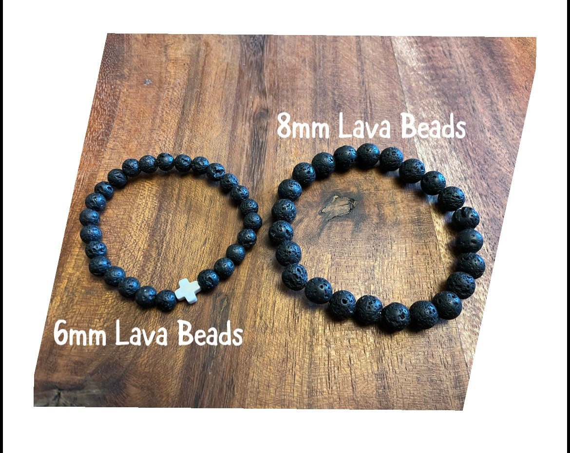 Petite 6mm Lava Bead Elastic Bracelet with Clay Cross Accent Bead