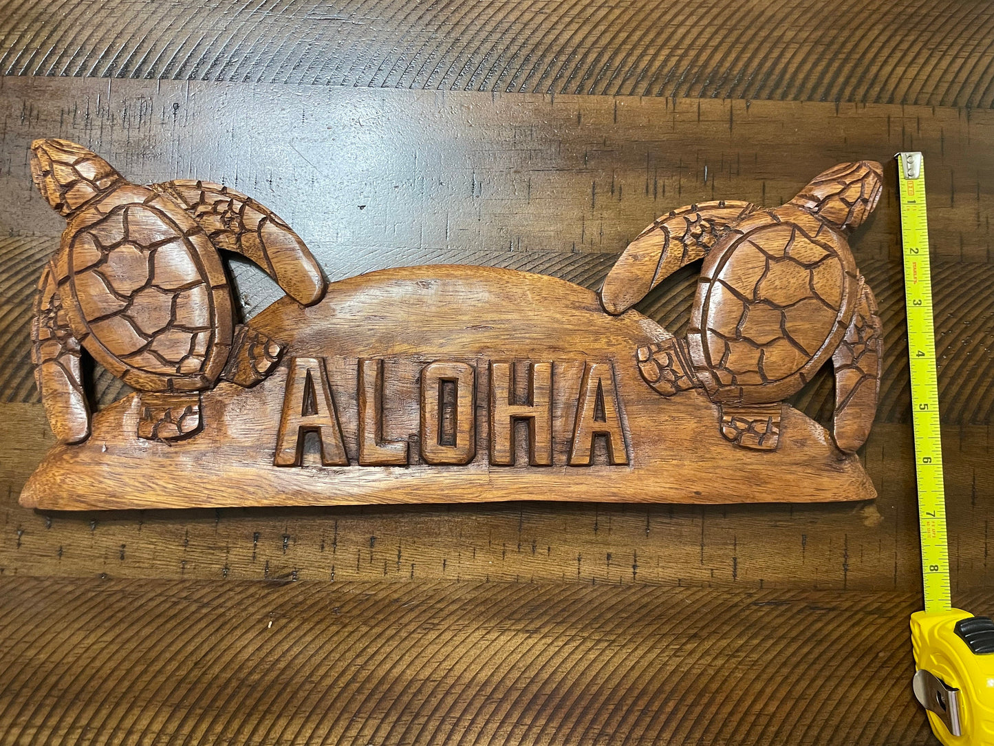 Solid Handcarved Hibiscus Wood Turtle Welcome “Aloha”  Plaque- Beautifully Handcrafted Wall Decor