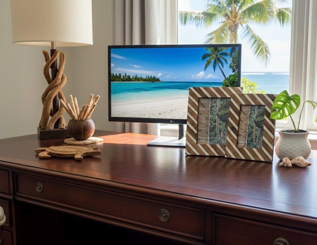 Polynesian Bone & Wood Inlay Picture Frame - 4x6 and 5x7 Unique Design