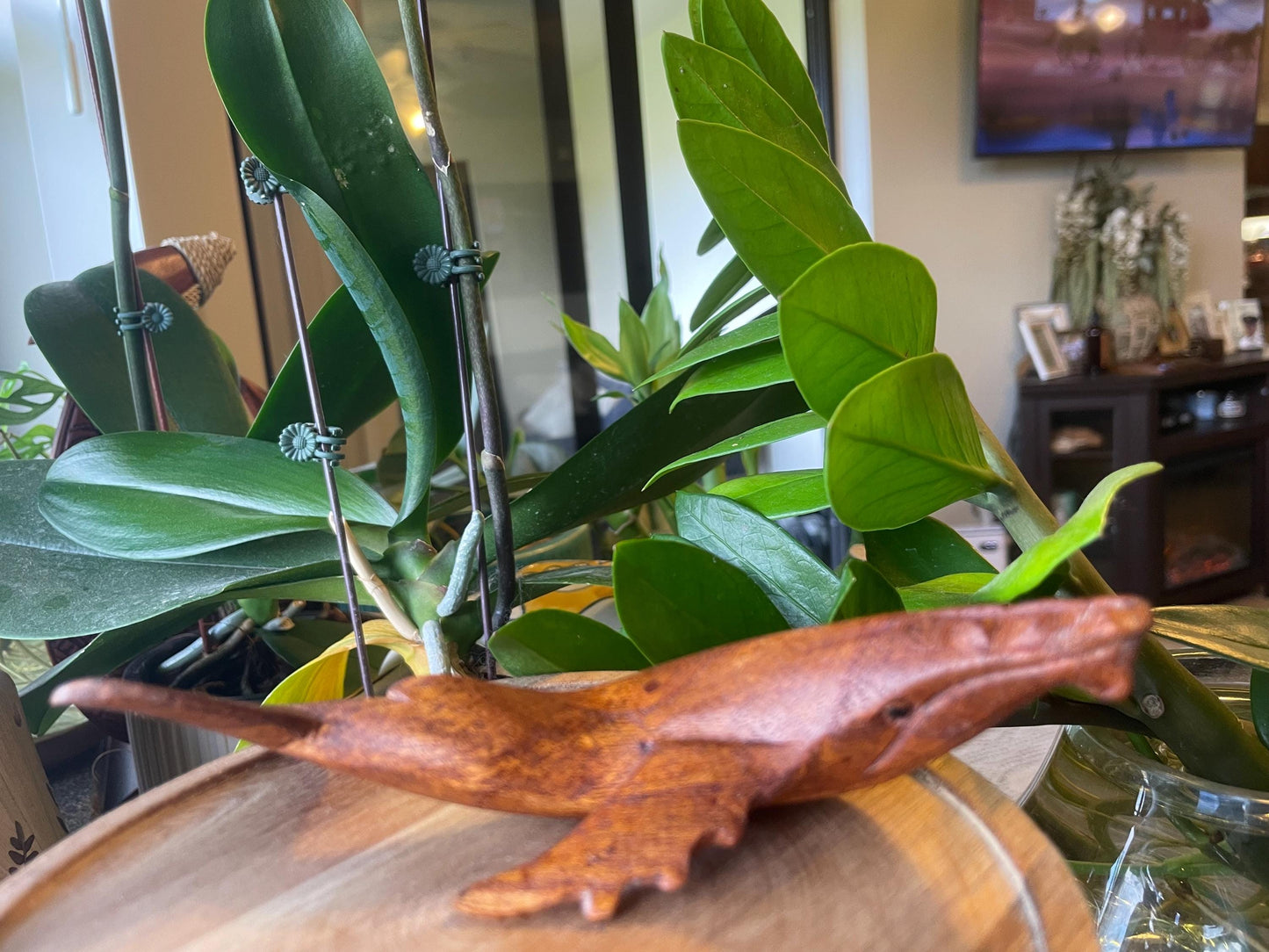 Hand Carved Hibiscus Wood Whale Figurine, Polynesian Decor