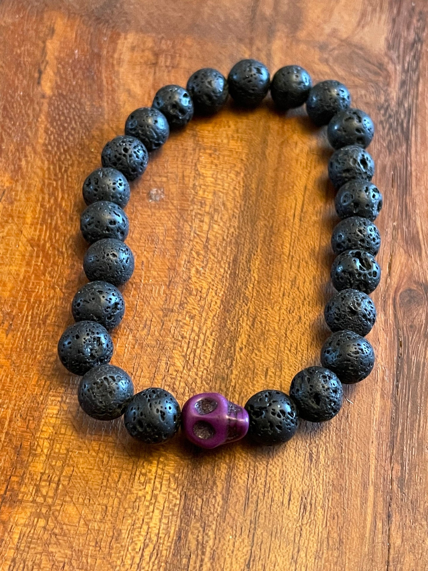 Unique Authentic Lava Bead Skull Elastic Bracelets in Multiple Colors
