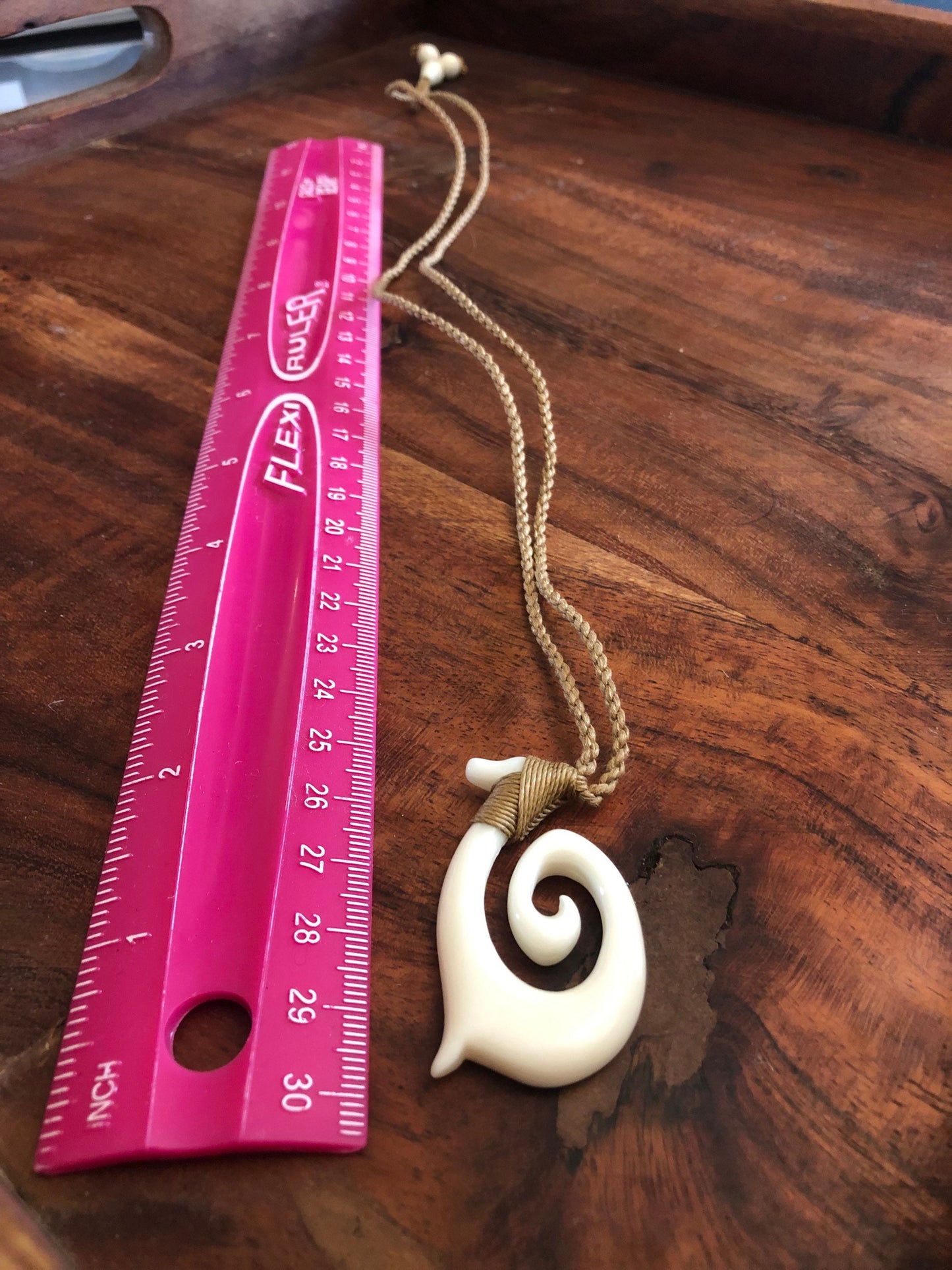 Hand Carved Buffalo Bone Fish Hook Hei Makau Necklace